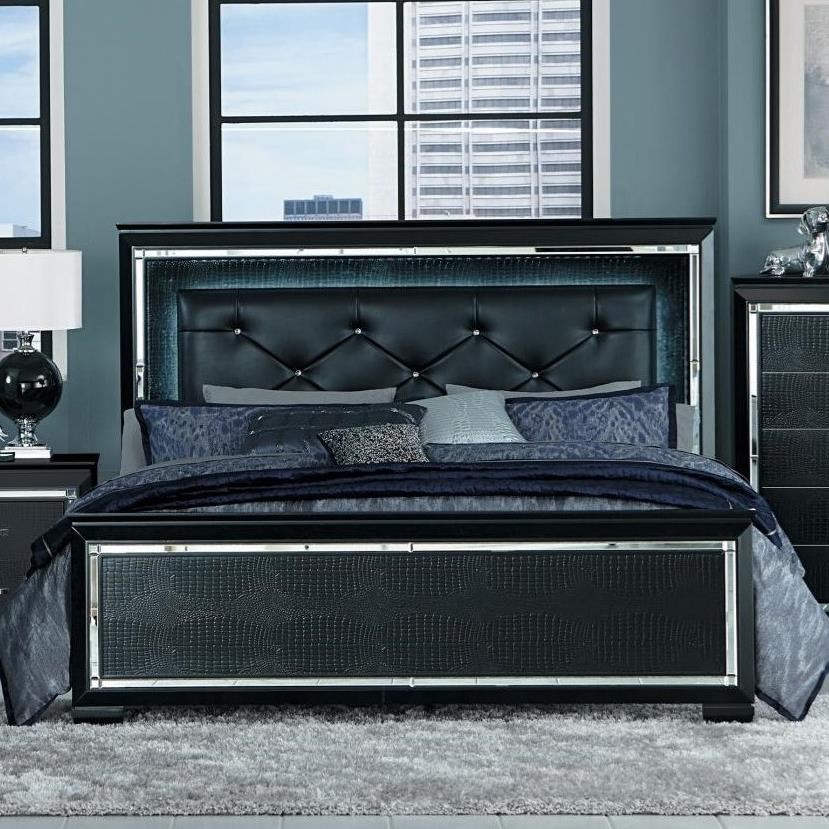 Homelegance Allura Glam Queen Panel Bed with Upholstered LED Light